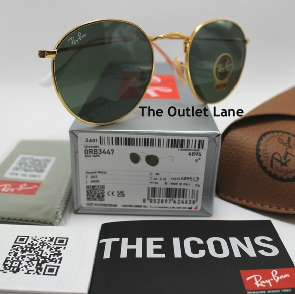 Model Display RayBan Round Metal Green G15 RB3447 Gold Frame - Picture 2 of 16